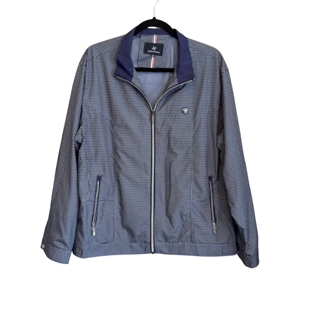 Vintage 70s Jean Pierre Jacket Mens 38 US XL Blue Geometric Full Zip Long Sleeve